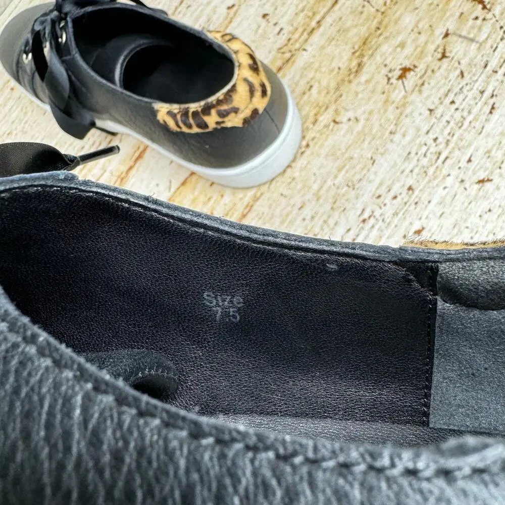 Paige Ava Calf Hair Low Top Sneakers 7.5 Black Leopard